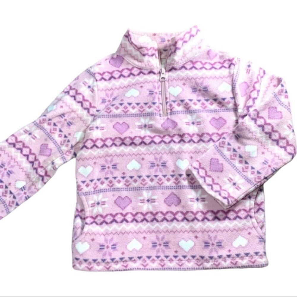 Children’s place 5/6 quarter zip heart sweater pink purple fleece
